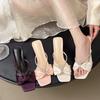 Purple Satin Rhinestone with Sandals Women's 2025 Summer New Bow Open-toed Wear High-heeled Cool Slippers