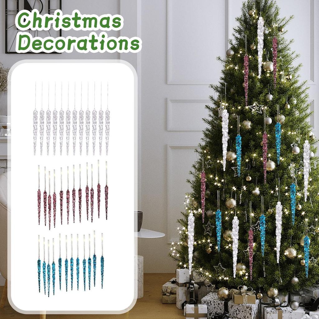 Рождественское прозрачное украшение-сосулька 12 шт. Праздничный декор для подвешивания на елку. Уникальный рождественский декор. Подарок для энтузиаста украшений.