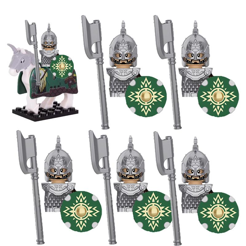 MOC Medieval Military Building Blocks Elven Warrior Orc Rohan Gondor Knight Character Set Animal Army Weapon Bow Crossbow Toy