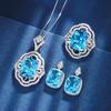 Ювелирные изделия Медное основание Позолоченное Имитация Аквамарина Ажурный Женский Набор Подвеска Кольцо 4 * 16 Серьги-пусеты 12 * 14