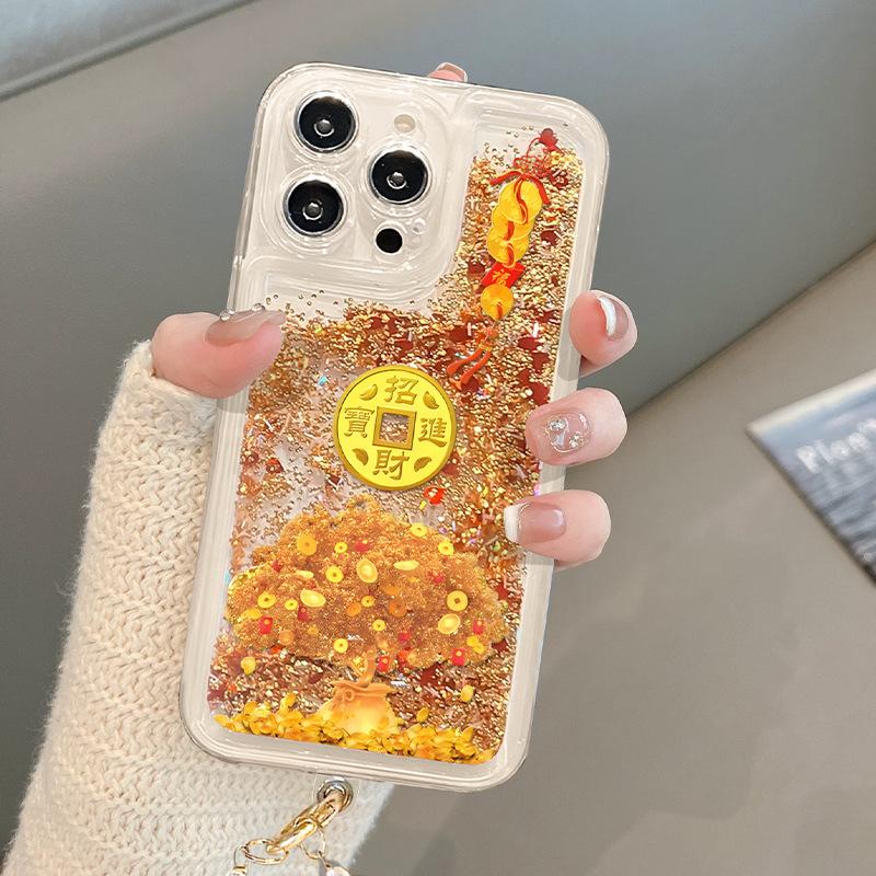 Подходит для Apple 15pro Чехол для телефона с переливающимся песком с 16 мелкими отверстиями, Противоударный 14/13 Новогодний Прозрачный 12