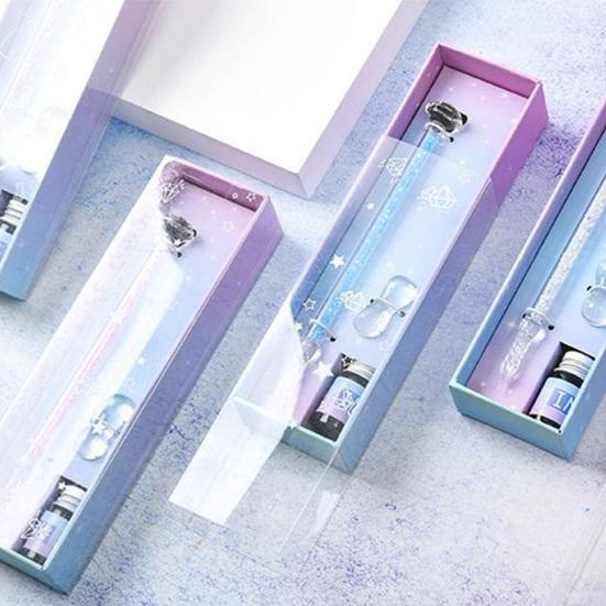 1 набор перьевая ручка резьбовое перо дизайн сильное впитывание чернил хрусталь стекло макательная