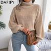 Women's Fashion Casual Solid Color Print Fall Winter Long Sleeve High Neck Sweaters