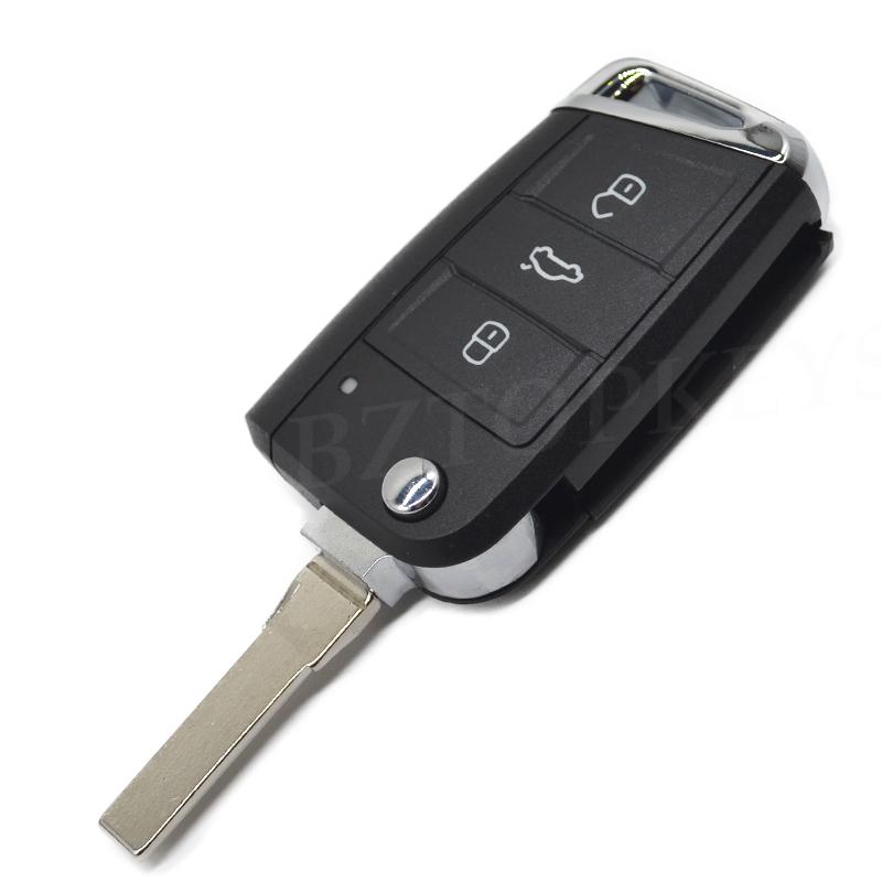 Folding key case blank cover HU66/HU162t 3button for VW Skoda MQB G TI Golf7 MK7 Seat Leon remote key shell