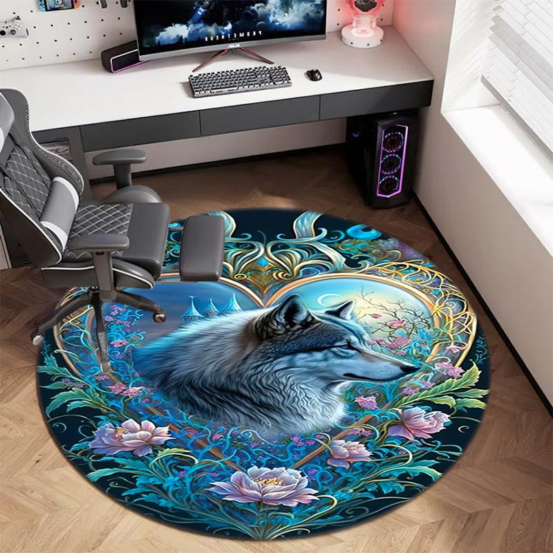 Wolf Heart Floral Fantasy Round Rug Home Soft Decorative Anti Slip Yoga Table And Chair Mat Carpet Outdoor Floor Mat Carpet S8