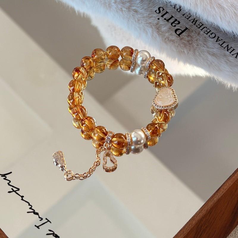 Natural Yellow Tower Crystal Maitreya Buddha Bracelet Women Handmade Beaded Jewelry Luxury Fortune Charm Gift