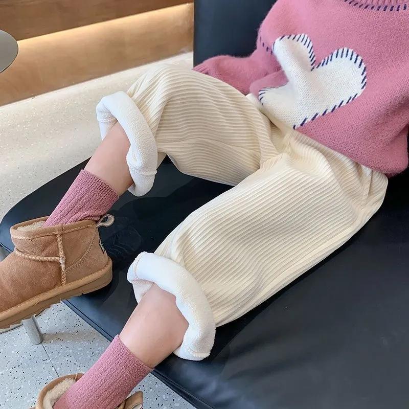 Брюки для девочек, осенне-зимние теплые детские вельветовые брюки 0-10 лет, теплые повседневные прямые брюки для детей