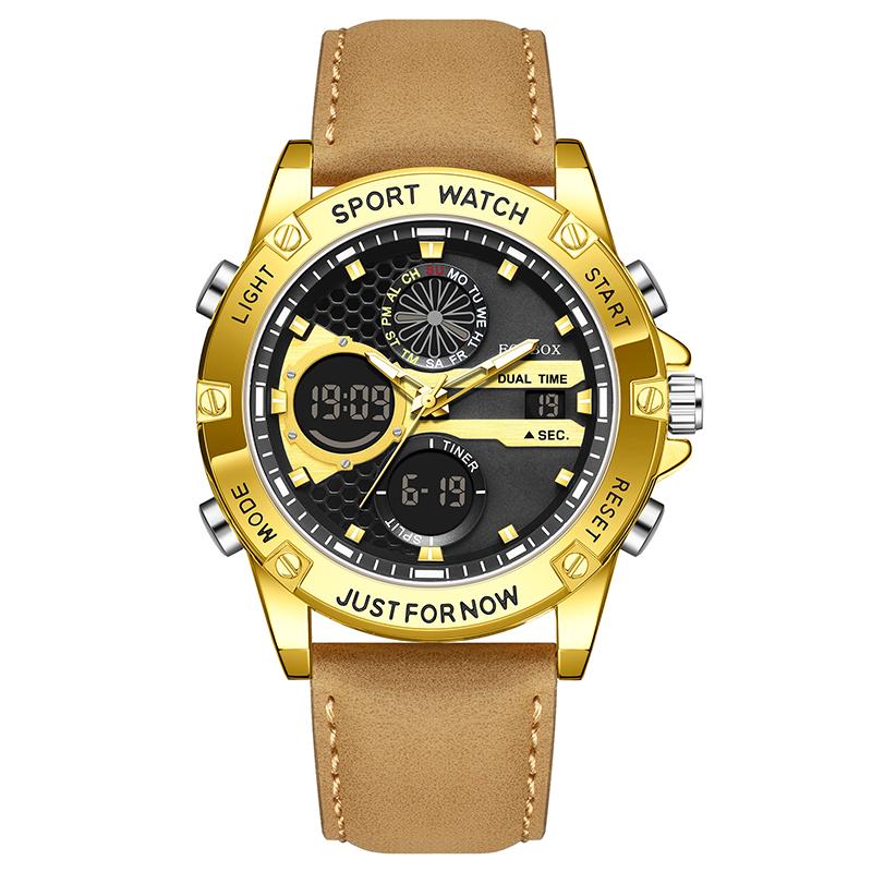 FOXBOX brand luxury watches mens Waterproof Luminous Date Men's watches dual time quartz Men's Gift clock montres hommes