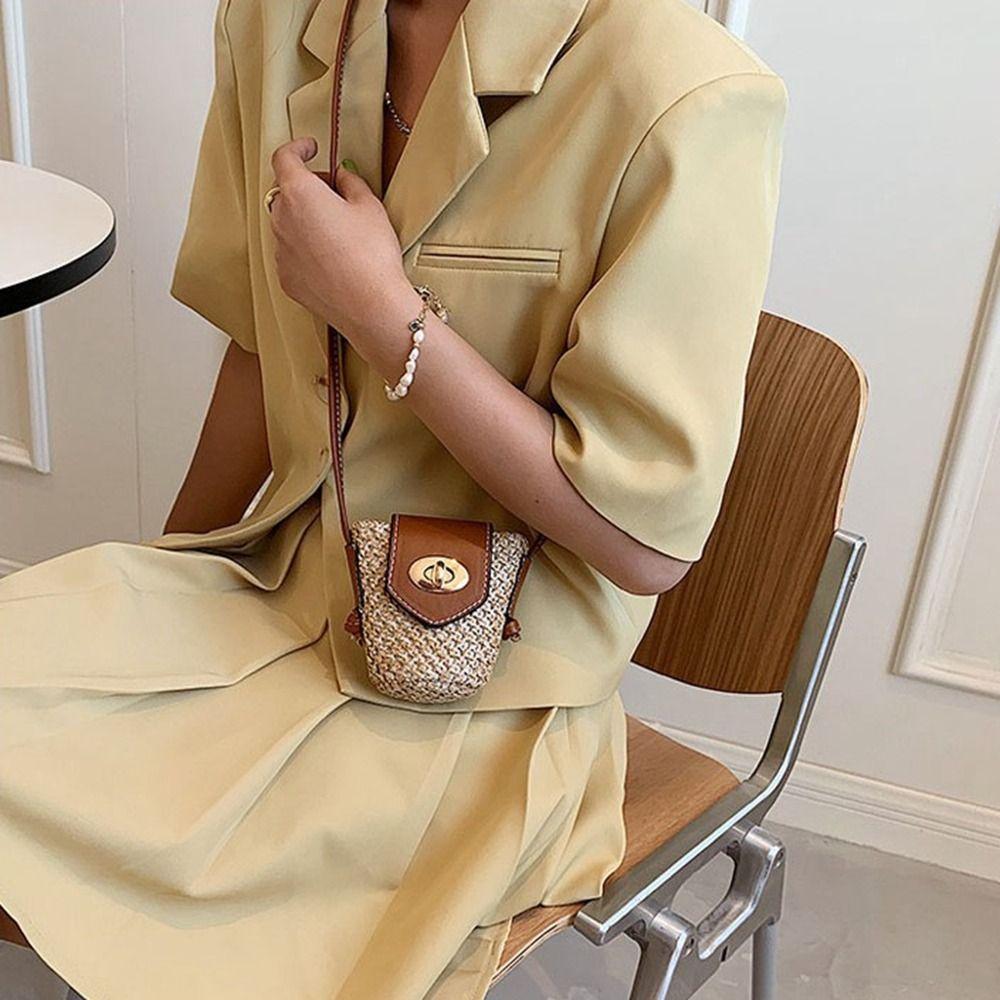 Bohemian Style Weave Shoulder Bag Mini Crossbody Bag Casual Woven Bags for Women Makeup Bag