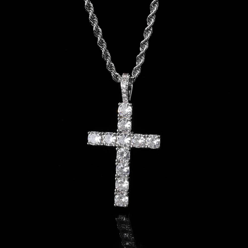 European and American Hip-hop Jewelry Solid Large Cross Pendant Micro-inlaid Zircon Personality Hip-hop Men's Hip-hop Necklace
