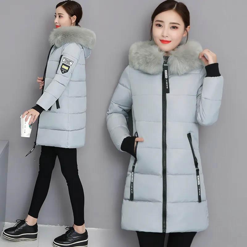 Women's Winter Cotton Padded Jacket Mid-length Praka Slim Fit and Thin Big Fur Collar Padded Jacket Down Coat Thicken Outwear