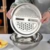Stainless Steel Multi-Functional Kitchen Grater Set Draining Bowl with Vegetable Washing Mandoline Slicer for Potato