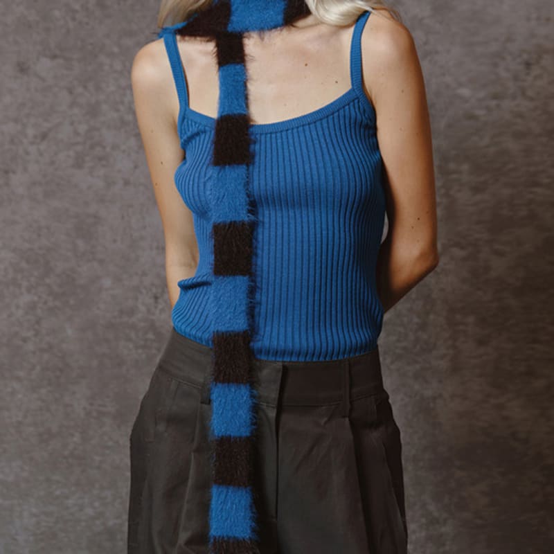 MEENDERI MIXED STRIPE knit MUFFLER - BLUE BROWN