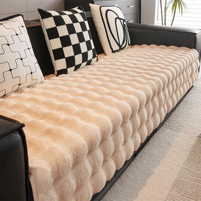 Теплый розовый плюшевый диван-полотенце, мягкий зимний утолщенный чехол для дивана с кроликом, нескользящая универсальная наволочка, домашний защитный коврик