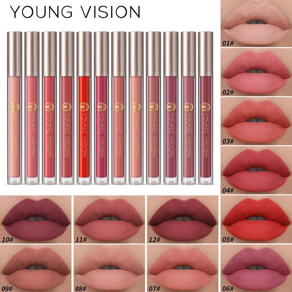 YOUNG VISION Подарочный набор из 6 жидких помад Matte Mist Top Блеск для губ в антипригарном стаканчике