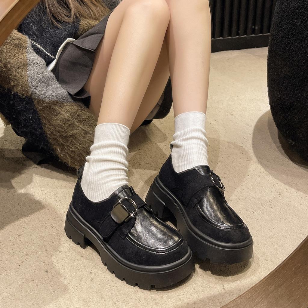 British Style Heightened Platform Small Leather Shoes Women's 2025 Autumn New Versatile Thick-heeled Single Shoes One-pedal Loafers