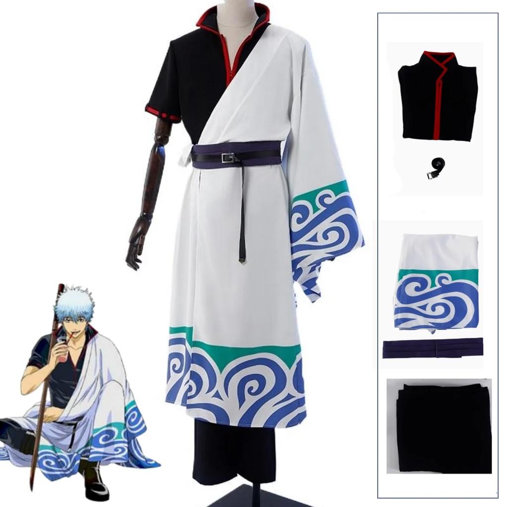 Gintama Аниме SakMiGintoki Костюм для косплея, Парик, Кимоно, Топ, Брюки, Боди, Конвенция, Хэллоуин, Рождественское мероприятие, Подарок