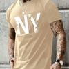 Summer Men's 100% Pure Cotton Casual Loose Plus Size NY Letter Printed Sports Comfortable Round Neck Short Sleeved T-shirt Top