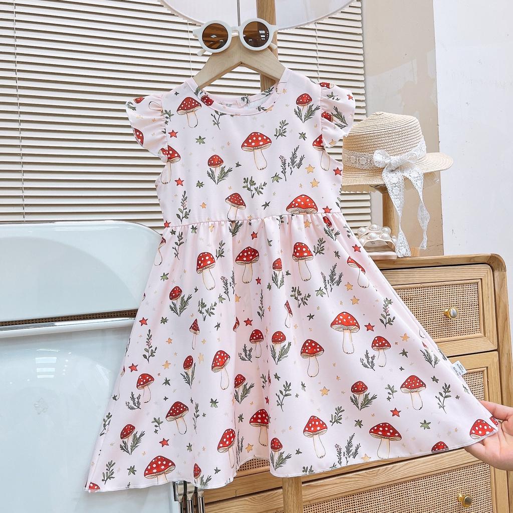 Летние платья с короткими рукавами и цветочным принтом для девочек среднего и маленького возраста, свежая милая тонкая юбка