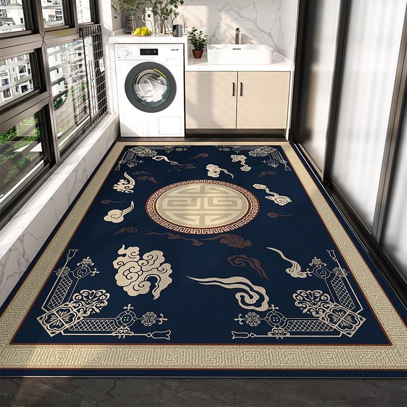 Водонепроницаемый коврик для пола на балконе Большой серый ковер ПВХ кожа Противоскользящий коврик Новый китайский стиль Ретро Домашний декор Коврики для кухни