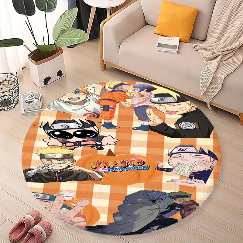 Cartoon Naruto Round Area Rug Soft Plush Carpet Non-Slip Mat for Bedside Sofa Gaming Room Home Decoration