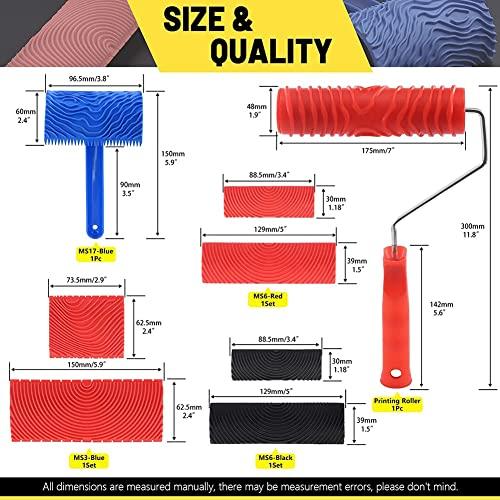 8-Piece imitation wood grain painting tool set including rubber embossing roller with handle special for DIY wall decoration