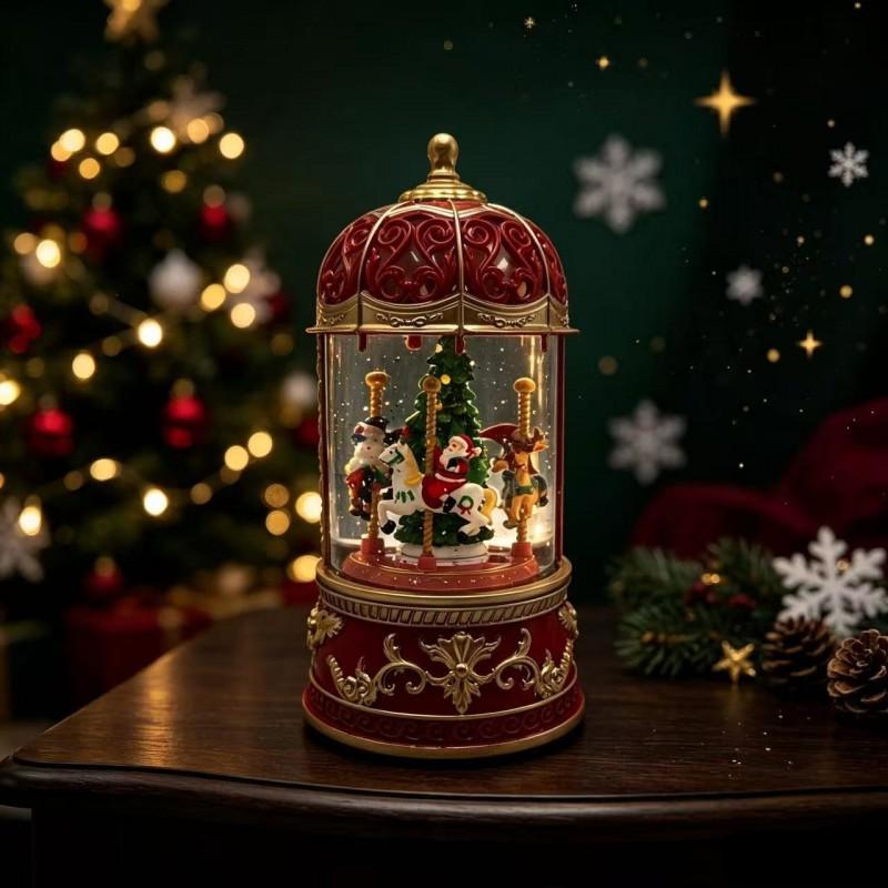 Christmas Rotating Carousel Lantern LED Tabletop Decor Vintage Style Handheld Night Light Gift