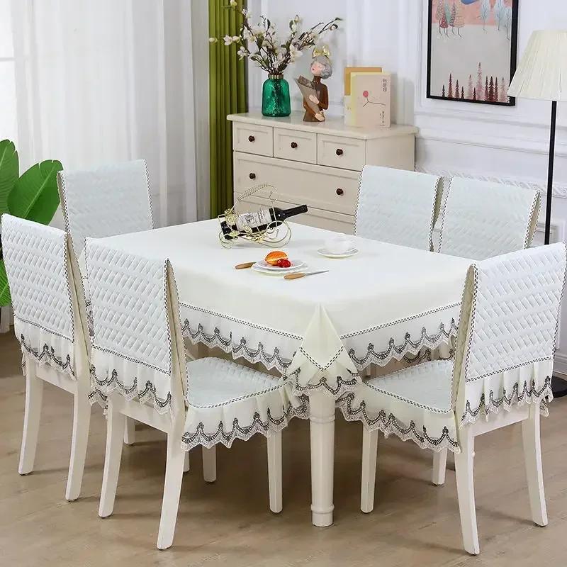 Волнистый кружевной чехол на стул с цветочным узором, утолщенная тканевая подушка для обеденного стола, европейский стиль, большой скатерть с цветком, чехол на стул