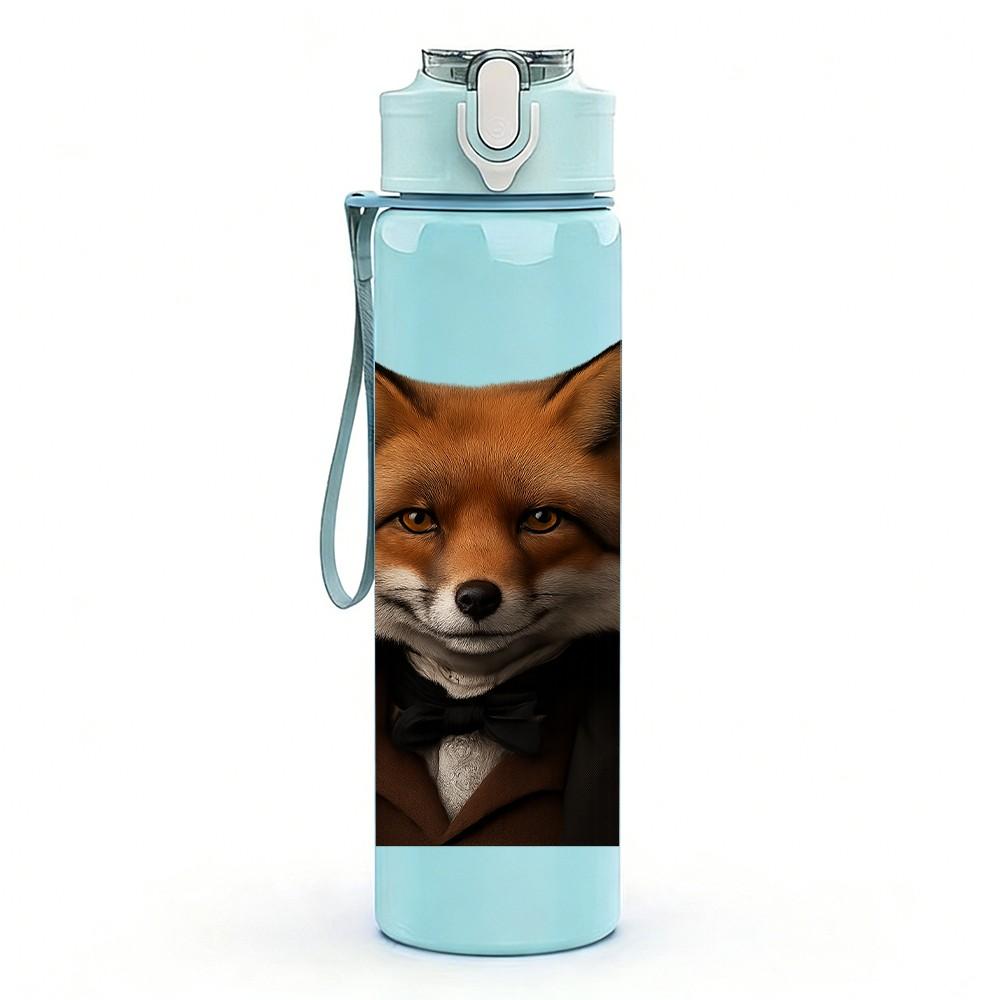 1PC Red Fox Realistic Head 750ml Color Plastic Sports Water Bottle Leakproof Flip Straw Lid Suitable for Sports Office Home Use