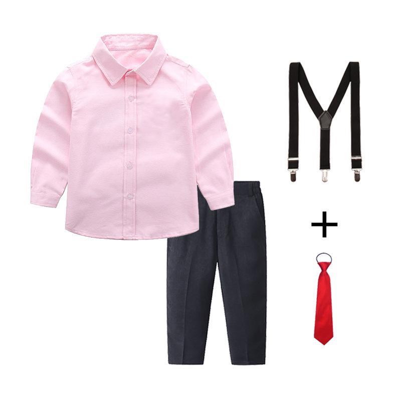 Белая и синяя рубашка с длинным рукавом и черные длинные брюки для мальчиков, комплект, костюм для выступлений