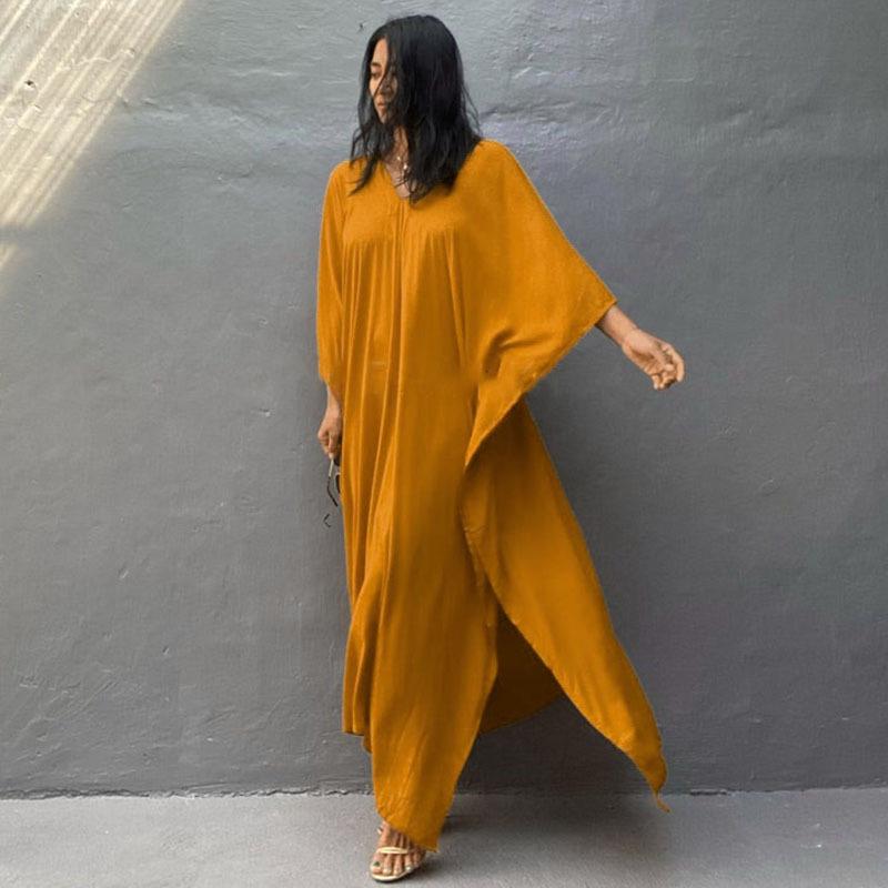 European & American Cotton Solid Color Blouse and Long Skirt Cover-Up for Beach or Swimwear.