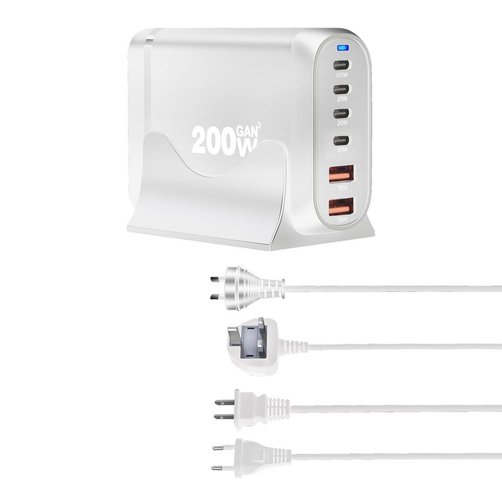 200W GaN Multi-Port PD Fast Charger with 2A4C Ports for Phones & Laptops