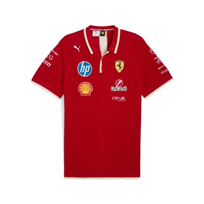 Scuderia Ferrari Racing Series Письмо Свободный Воротник Пуловер Логотип на Плече Вышивка Футболка-поло с Коротким Рукавом Мужские Футболки-поло 763955-01