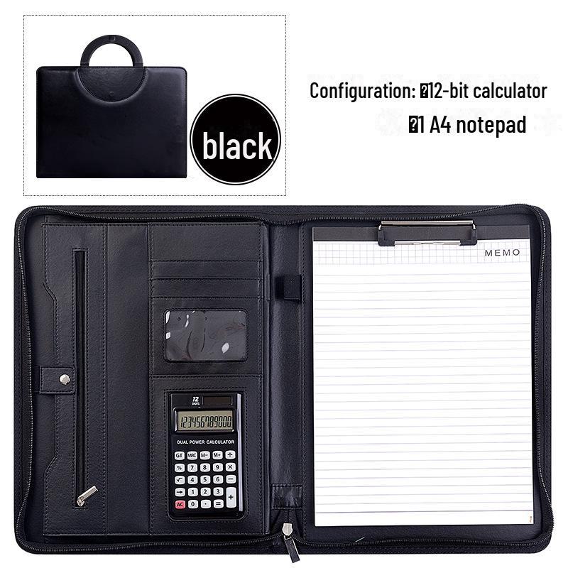 Кожаная папка для деловых бумаг формата А4 с калькулятором — портативная, многофункциональная папка на молнии для встреч с клиентами и проведения деловых операций
