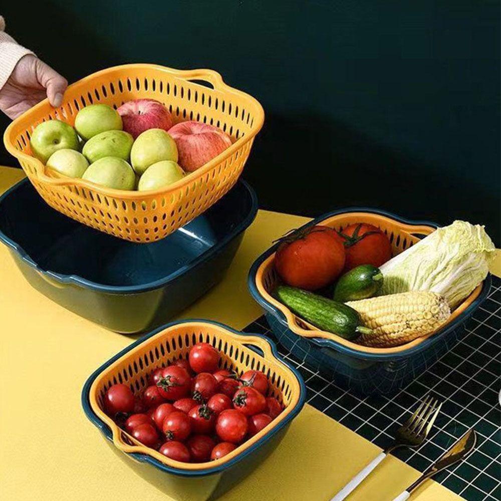 Stackable Vegetable Washing Basket Double-Layer Fruit Basin Practical Drain Basket  Kitchen