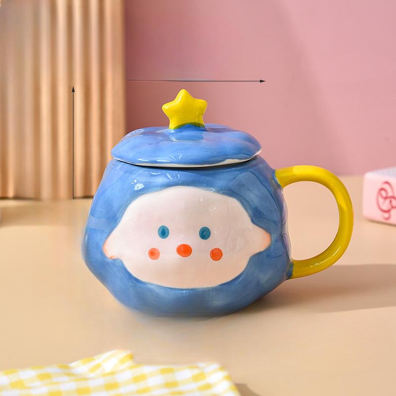 Милая целебная керамическая кружка для питьевой воды для дома, мультяшный креативный подарок, детская кружка, для девушки, для пары, с крышкой, кружка