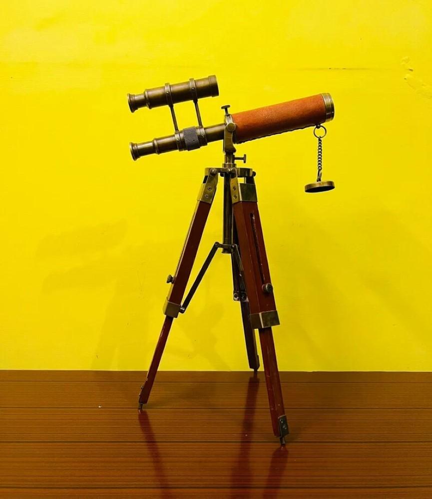 Латунный телескоп с деревянной подставкой-штативом в морском стиле, винтажный декор для стола