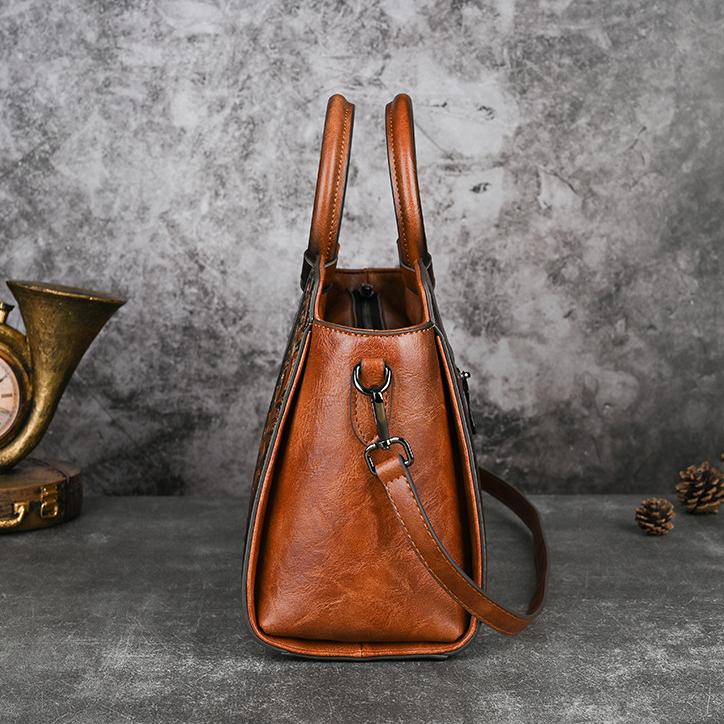 Johnature Роскошная большая вместительная сумка ручной работы, женская кожаная сумка с тиснением, универсальные сумки через плечо и через плечо