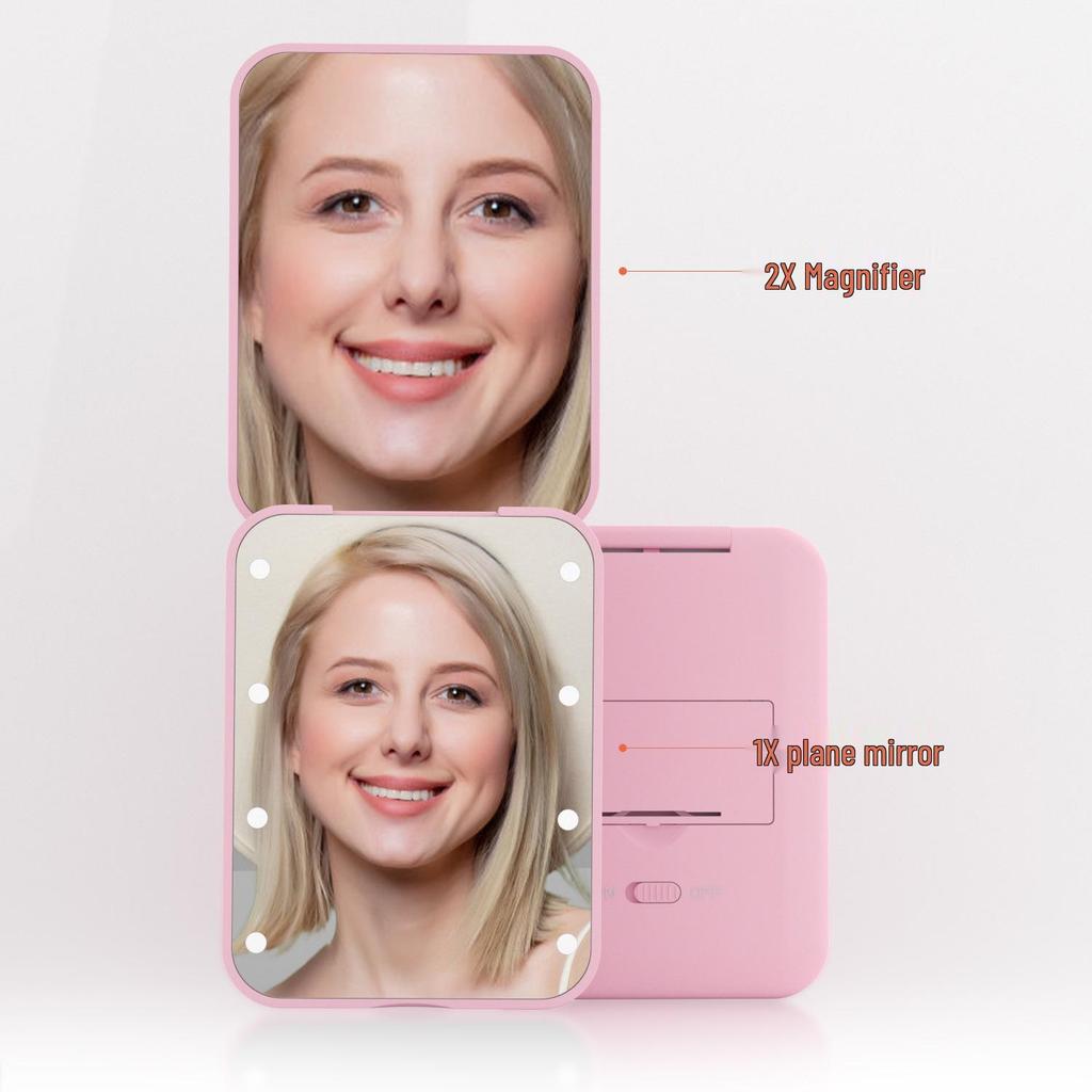 Портативное светодиодное зеркало для макияжа с 2-кратным увеличением - Ручное, складной дизайн
