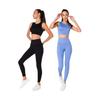 Women's Athlete Fitness Yoga Plates High Waist Tights-crop Ribbed Set 2 Pieces