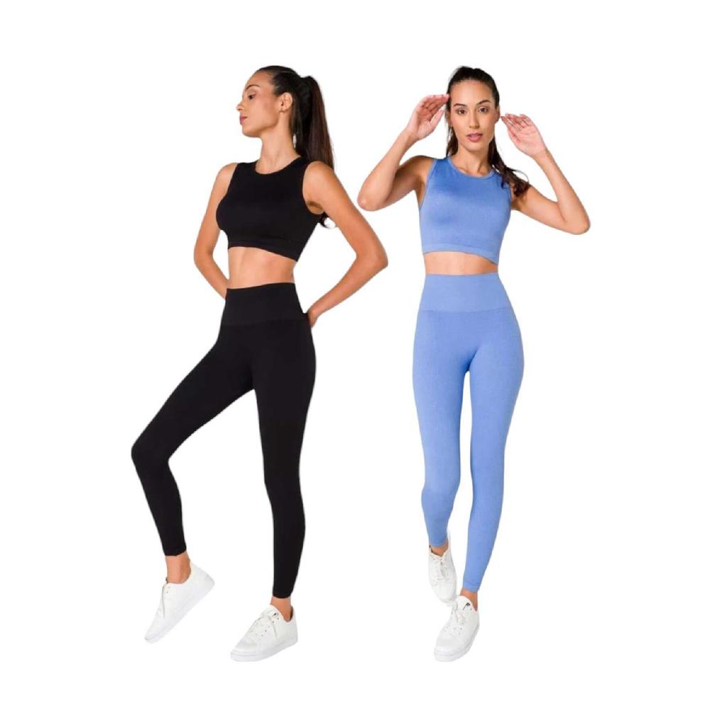 Women's Athlete Fitness Yoga Plates High Waist Tights-crop Ribbed Set 2 Pieces