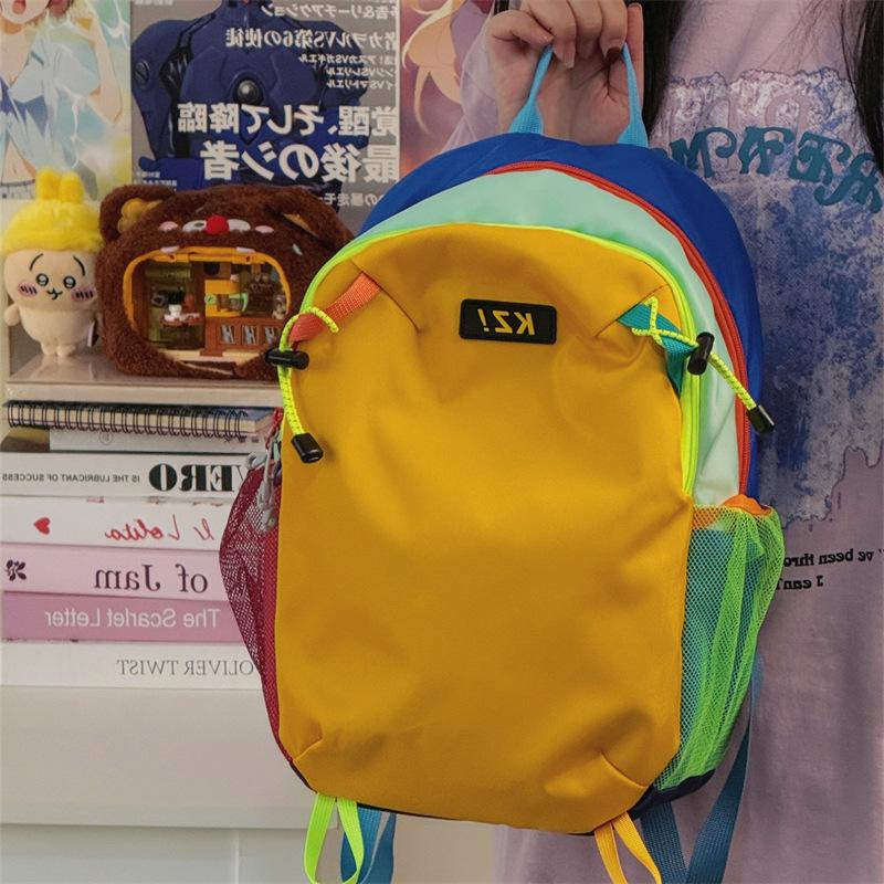 Schoolbag Outdoor Rainbow Lightweight Waterproof Boys and Girls Traveling Hiking Backpack Color Matching Mountaineering Bag Tide Backpack