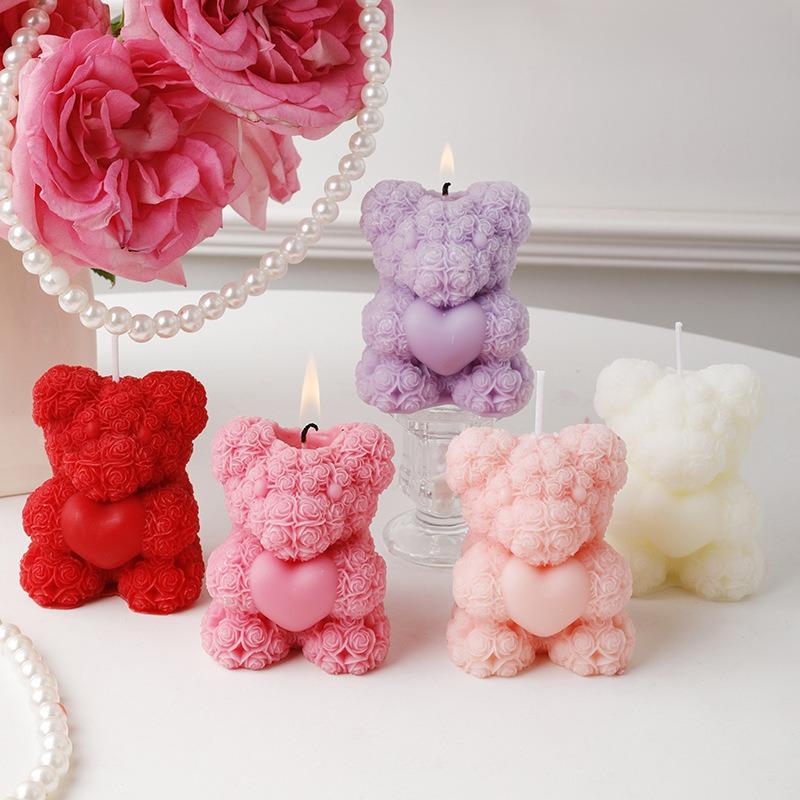 Holiday Gifts Flower Rose Bear Scented Candle Love Teddy 3D Rose Bear Rose Candles