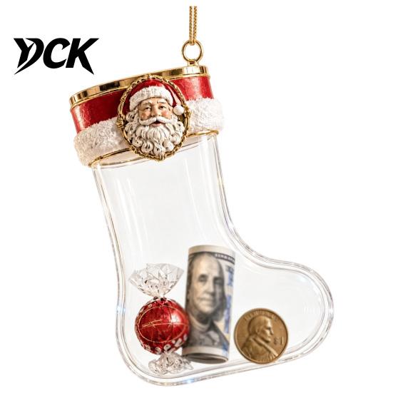 Transparent Candy Coin Filled Socks Fillable Christmas Stocking Acrylic Ornament, Tree Home Window Wall Festive Ornaments Hanging Decor, Santa Snowman