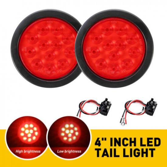 2X 4"Inch Round Red 24-LED Truck Stop Trailer Turn Tail Brake Lights Waterproof