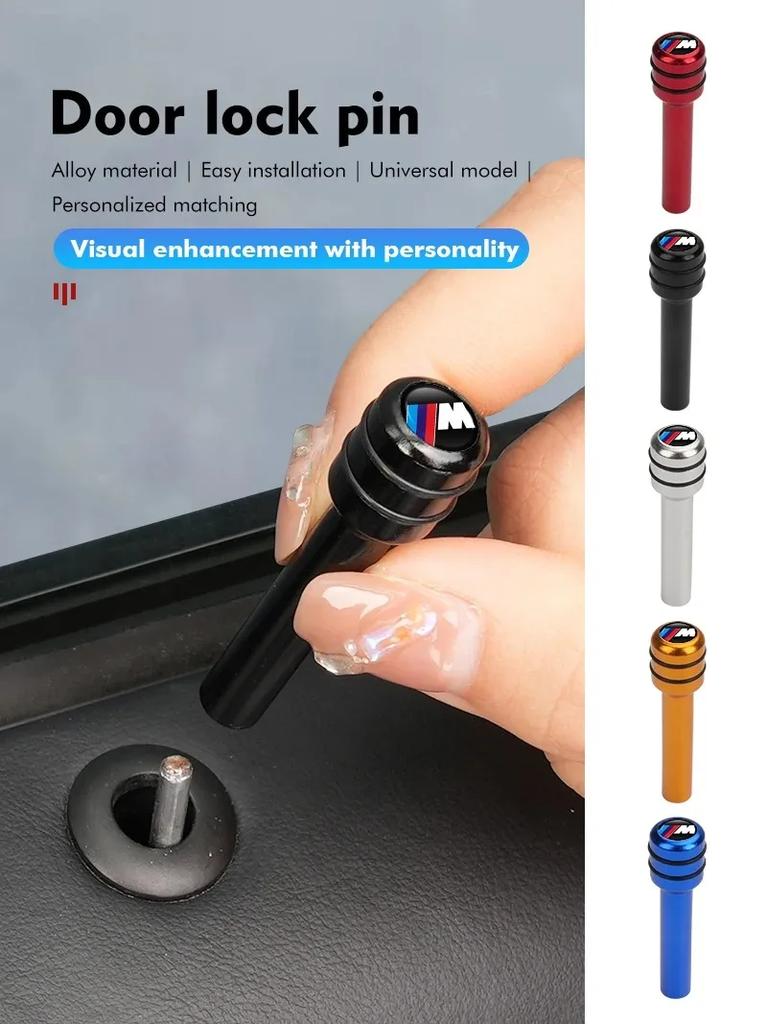 LJEEG1 2026 Car Sticker 4Pcs Car Door Lock Knob Alloy Security Insurance Pull Pins For BMW M E34 E36 E60 E90 E46 E39 E70 F10 F20 F30 X5