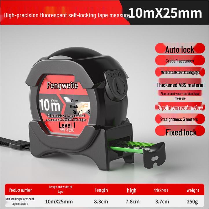 Двусторонняя флуоресцентная рулетка: Толстая, Прочная, Износостойкая, Водонепроницаемая, Ударопрочная, Высокоточная, Прозрачная линейка для деревообработки.