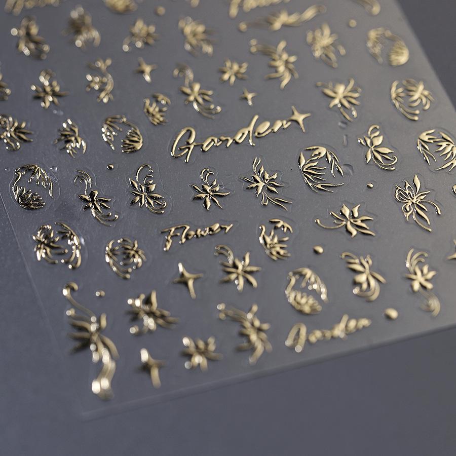 TENSOR Матовые 3D Золотой узор Самоклеящиеся наклейки для ногтей, Серия горячего тиснения M-786