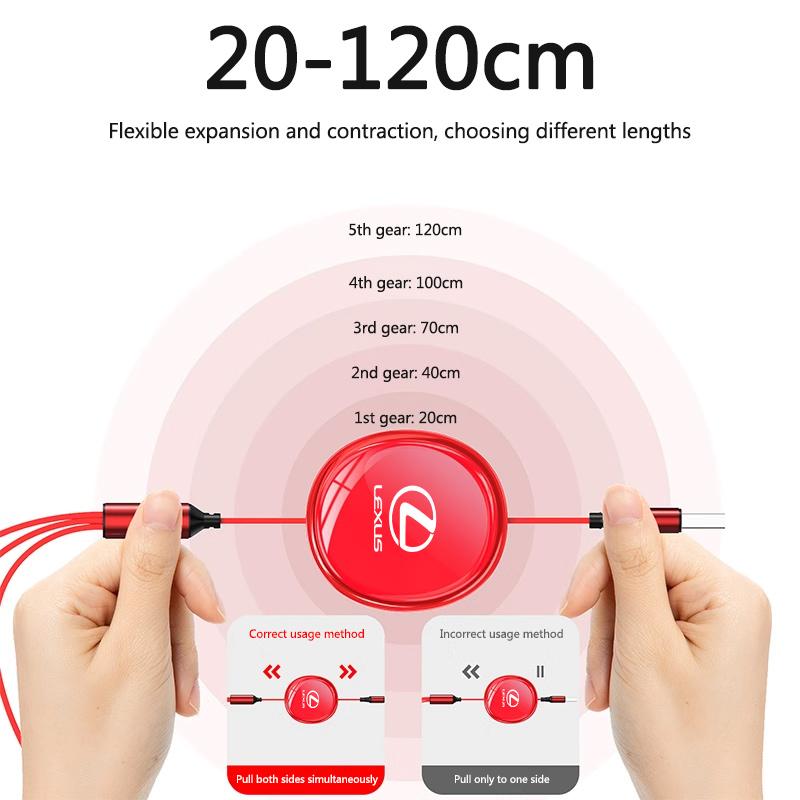 ZAG1 2026 Hot Interior Stickers 100W Car Interior Charging Data Cable Scalable 3 In 1 Phone Charger For Lexus ES300 RX330 RX300 GS300