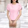 Women Summer Round Neck Casual Short Sleeve Blouse